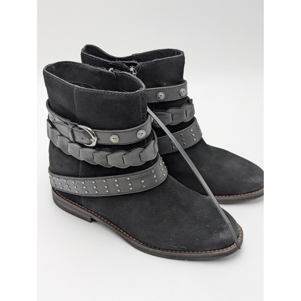 Lucky Brand Black Suede Strappy Studded Ankle Boots Women's Size‎ 7.5M Y2K NWOB